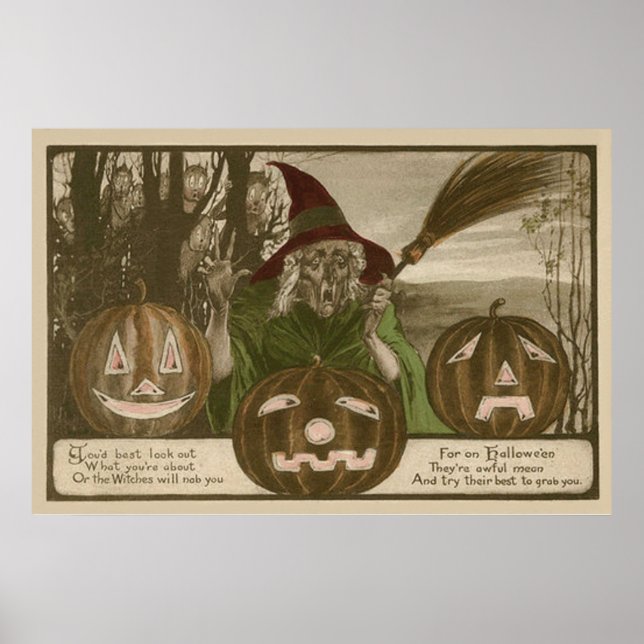 Affiche Citrouille de Jack O' Lantern sorcière lutin (Devant)