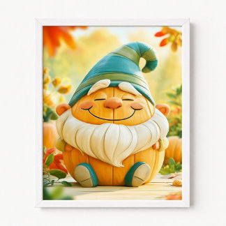 Affiche Citrouille déguisée en gnome de jardin