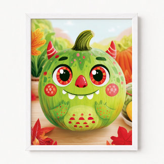 Affiche Citrouille déguisée en monstre vert