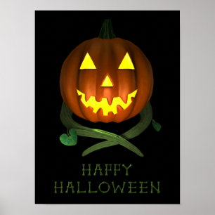 Affiche Citrouille d'Halloween avec vignes