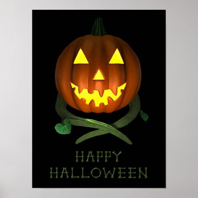 Affiche Citrouille d'Halloween avec vignes (Devant)