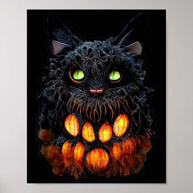 Affiche Citrouille d'Halloween Chat Noir Saison Effrayante (Devant)