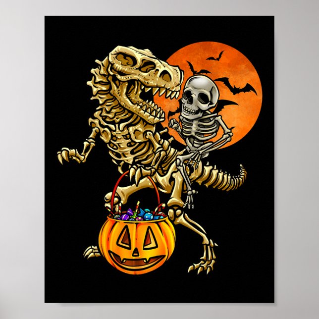 Affiche Citrouille d'Halloween de dinosaure squelette pour (Devant)