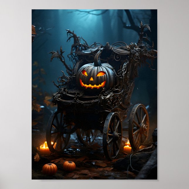 Affiche Citrouille D'Halloween Effrayant Dans La Fusée (Devant)