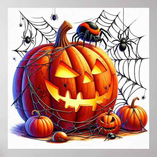 Affiche Citrouille d'Halloween effrayante (Devant)