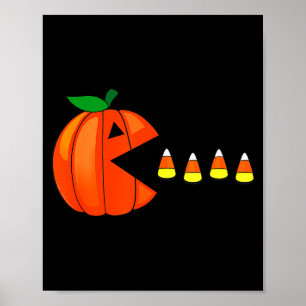 Affiche Citrouille drôle d'Halloween mangeant des bonbons