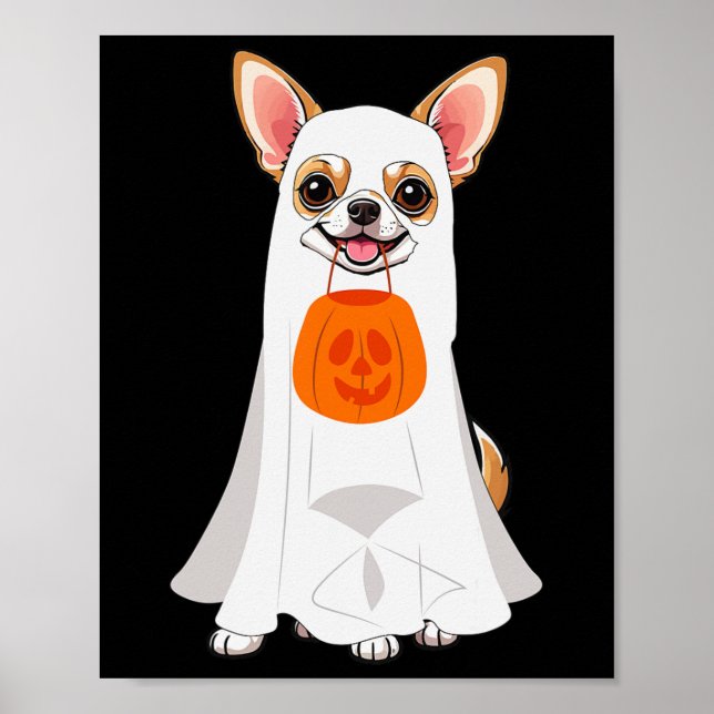 Affiche Citrouille du Chihuahua Ghost Halloween Fall Amour (Devant)