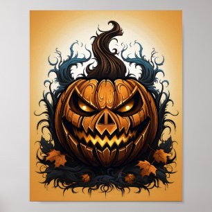 Affiche Citrouille Éffrayant Halloween Orange Jack-o'-lant