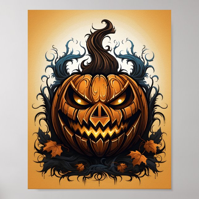 Affiche Citrouille Éffrayant Halloween Orange Jack-o'-lant (Devant)