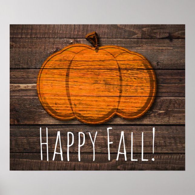 Affiche Citrouille en bois rustique Halloween automne fête (Devant)