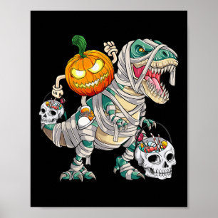 Affiche Citrouille équitation Mummy Dinosaur T Rex Hallowe