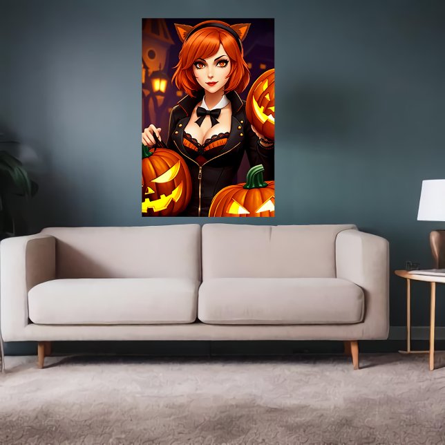 Affiche Citrouille et femme avec oreilles de chat | Art AI (Créateur téléchargé)