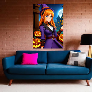 Affiche Citrouille et femme en civil violet Art AI