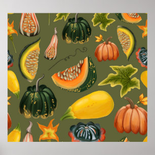 Affiche Citrouille et Feuille : Végétation d'automne