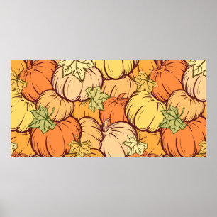 Affiche Citrouille et feuilles vintage dessinés à la main