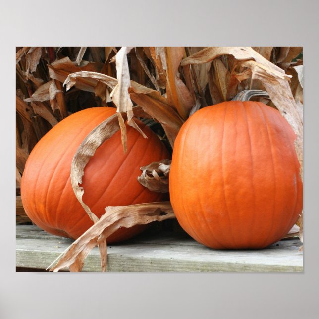 Affiche Citrouille Et Stalks De Maïs Séché Automne (Devant)