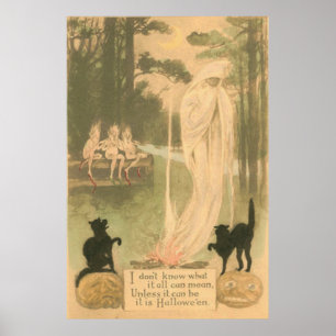 Affiche Citrouille fantôme Chat noir Elfes