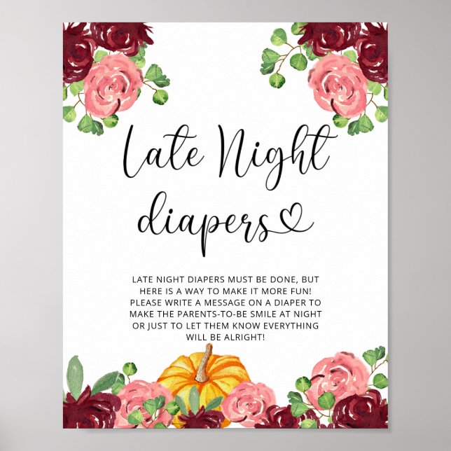 Affiche Citrouille florale Jeu de couches de nuit (Devant)