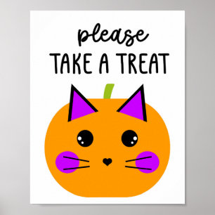 Affiche Citrouille Halloween Chat S'il vous plaît prendre