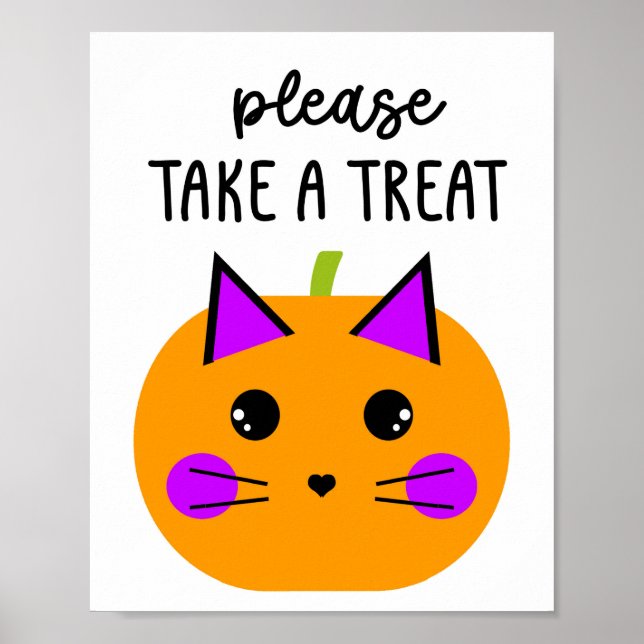 Affiche Citrouille Halloween Chat S'il vous plaît prendre  (Devant)