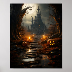 Affiche Citrouille Halloween en Forêt Éffrayant Citrouille
