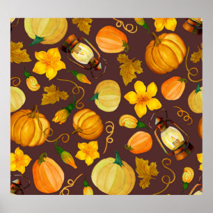 Affiche Citrouille Harvest Motif d'aquarelle d'automne