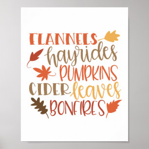 Affiche Citrouille, Hayrides, Flannels Typographie