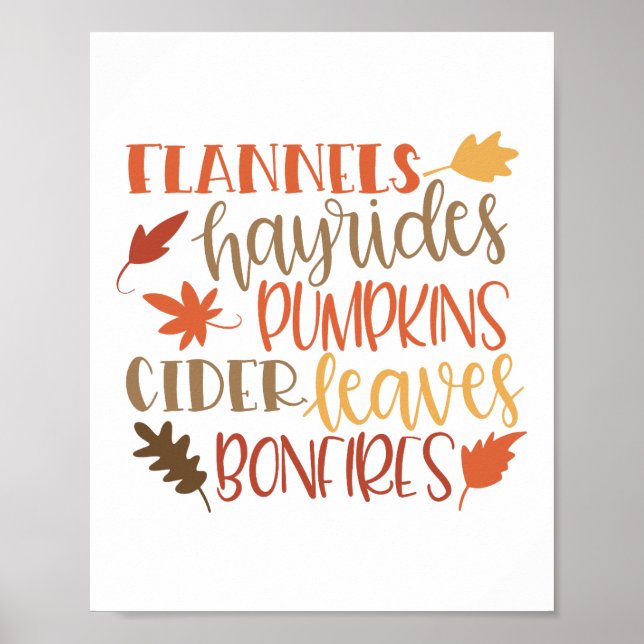 Affiche Citrouille, Hayrides, Flannels Typographie (Devant)
