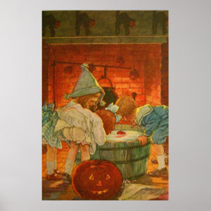 Affiche Citrouille Jack O Lantern Bobbing Pomme Chat Noir
