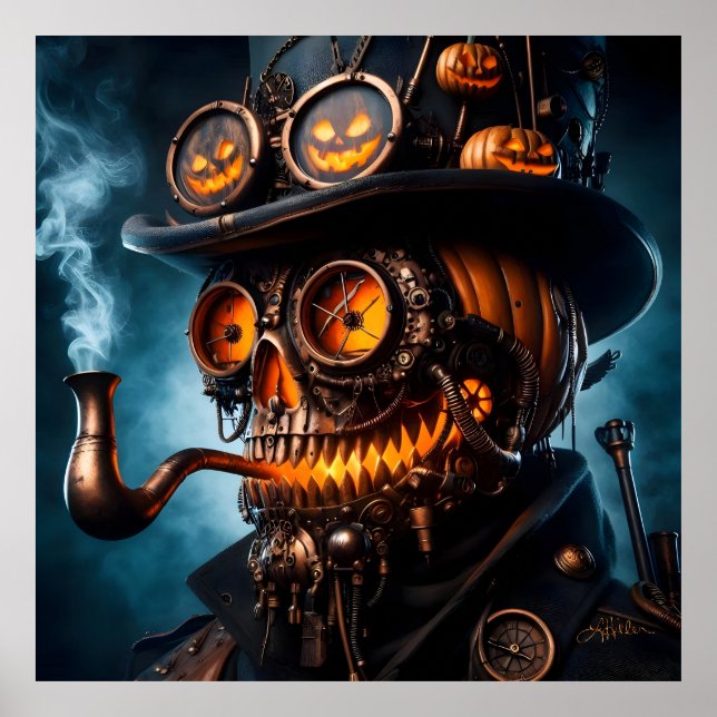 Affiche Citrouille Jack-O-Lantern Steampunk Gothique Hallo (Devant)