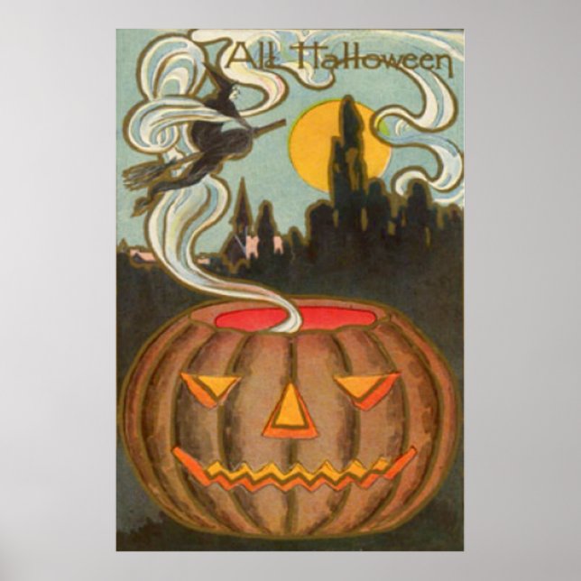 Affiche Citrouille Jack O Lanterne Sorcière Pleine Lune (Devant)