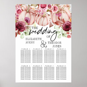 Affiche Citrouille mariage Cartes de sièges rose d'automne