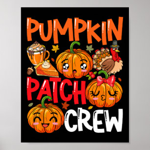 Affiche Citrouille mignon patchs d'équipage Thanksgiving F