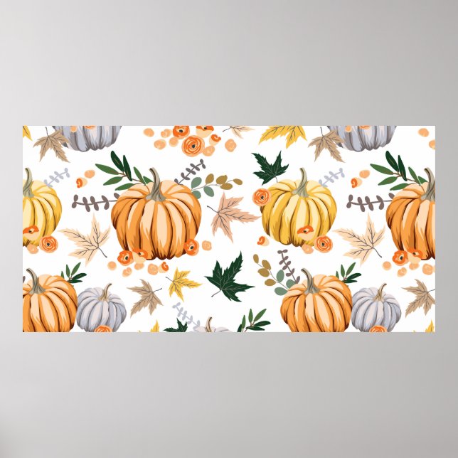 Affiche Citrouille orange d'automne et fleurs motif (Devant)