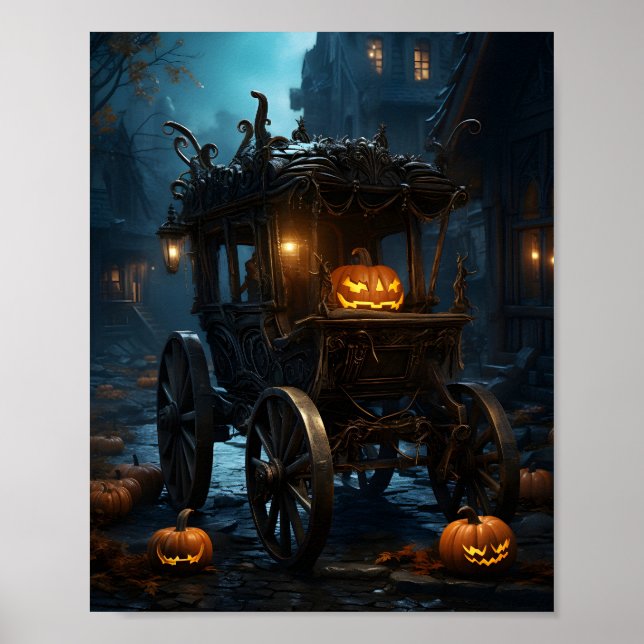 Affiche Citrouille Orange Halloween éffrayant Dans Le Tran (Devant)
