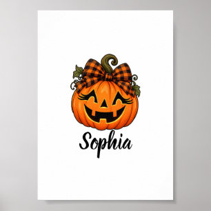 Affiche Citrouille orange mignonne Monogramme Nom Hallowee