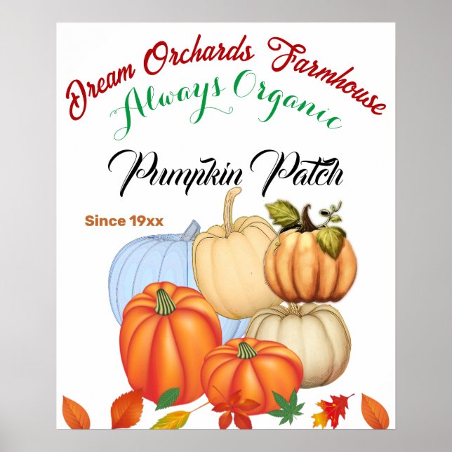 Affiche Citrouille Patch Farmhouse Organic Harvest Couleur (Devant)