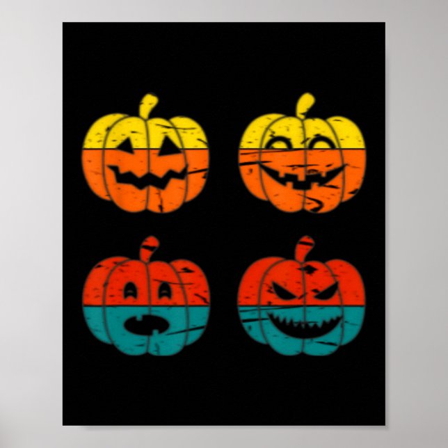 Affiche Citrouille rétro Vintage Halloween Jack-o'-lantern (Devant)