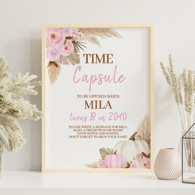 Affiche Citrouille rose Automne Anniversaire Fête Heure Ca (Créateur téléchargé)