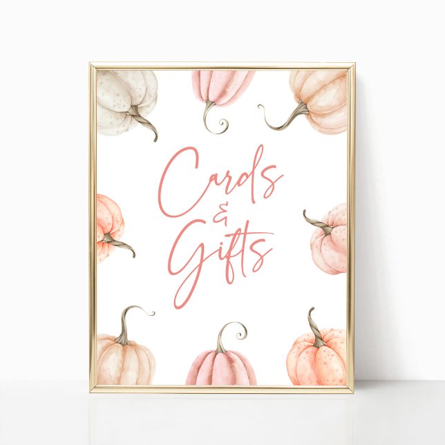 Affiche Citrouille rose blanc Automne Cartes & Cadeaux Sig (Créateur téléchargé)