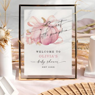 Affiche Citrouille rose Bow Girl Baby shower Bienvenue