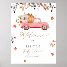 Citrouille rose d'automne camion baby shower signe