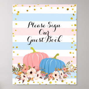 Affiche Citrouille rose et bleu S'il vous plaît signer not