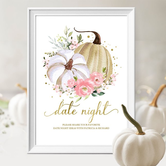 Affiche Citrouille rose Floral Date d'automne Jar de nuit (Créateur téléchargé)