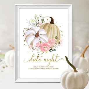 Affiche Citrouille rose Floral Date d'automne Jar de nuit
