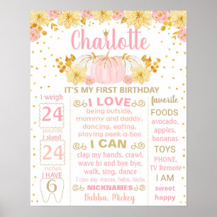 Affiche Citrouille rose signe jalon d'anniversaire