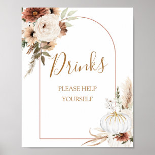 Affiche Citrouille Rustic Boho Fall In Love Boissons Signa