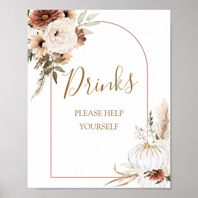 Affiche Citrouille Rustic Boho Fall In Love Boissons Signa (Devant)