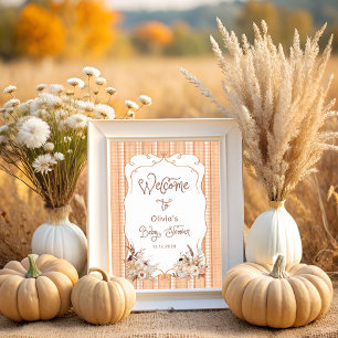 Affiche Citrouille Rustique Automne Baby shower Floral Bie