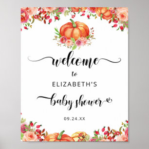 Affiche Citrouille Rustique Automne Baby shower Floral Bie